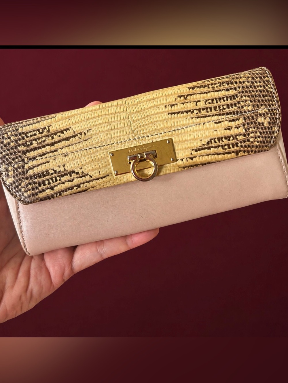 Salvatore Ferragamo Python Embossed Long Wallet GUC